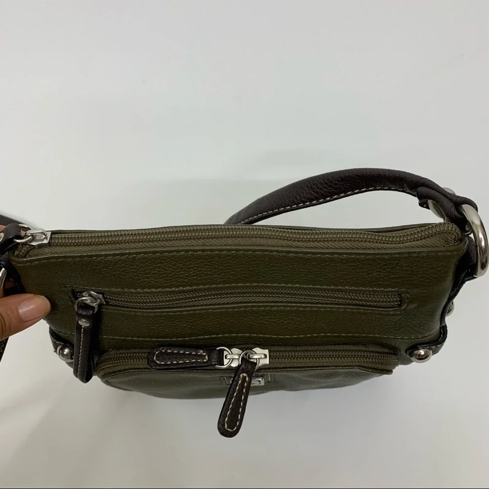 Giani Bernini Olive Green Pebbled Leather Crossbody Bag Purse Multi Compartment